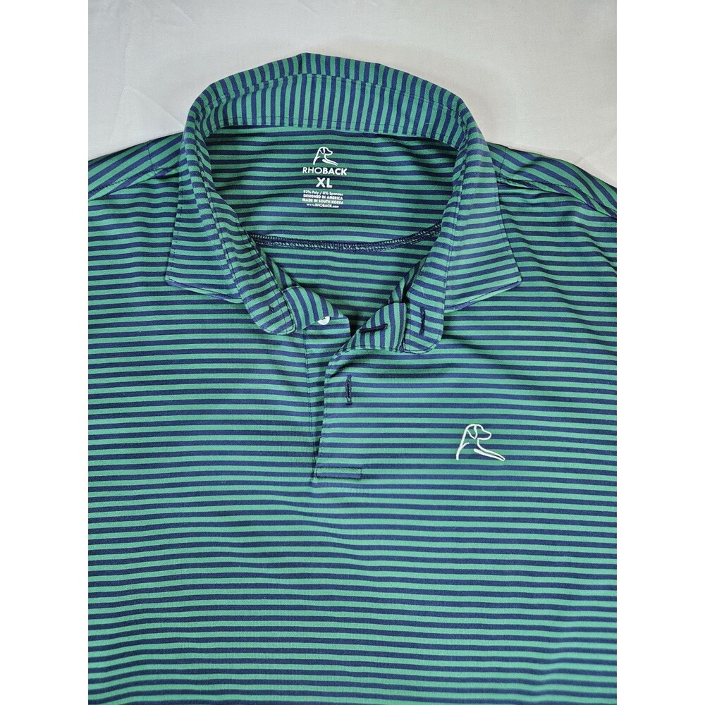 Rhoback Shirt Men's Size XL Green Blue Stripe Golf Polo Stretch Performance